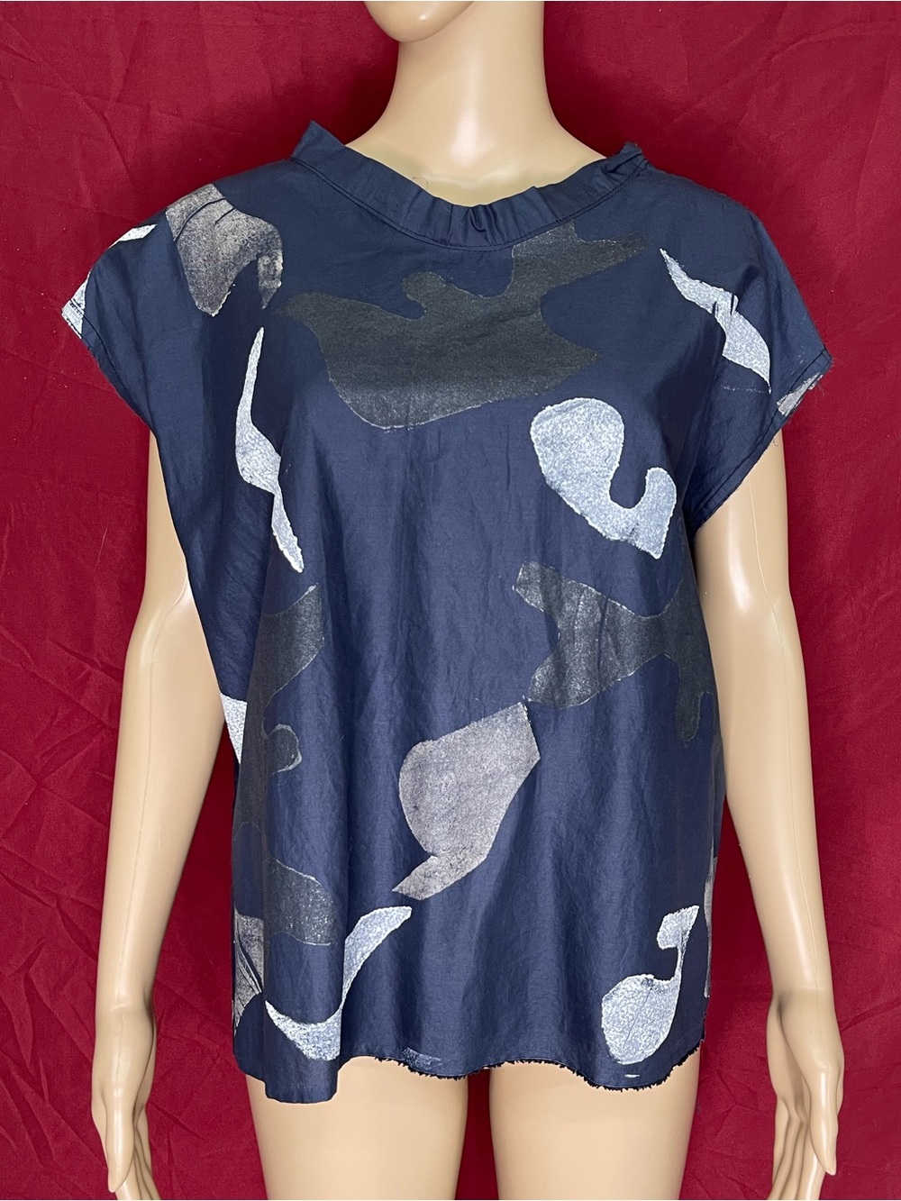 Skif International Wearable Art Navy Camo Abstract Boxy Pullover Top OSFM L/XL